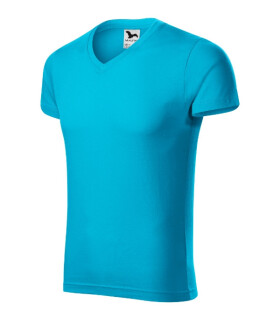 Pánske tričko Slim Fit s výstrihom do V tyrkysová S