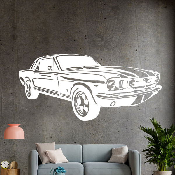 Veselá Stena Samolepka Automobil Ford Mustang Farba: biela, Veľkosť: 80 x 37 cm