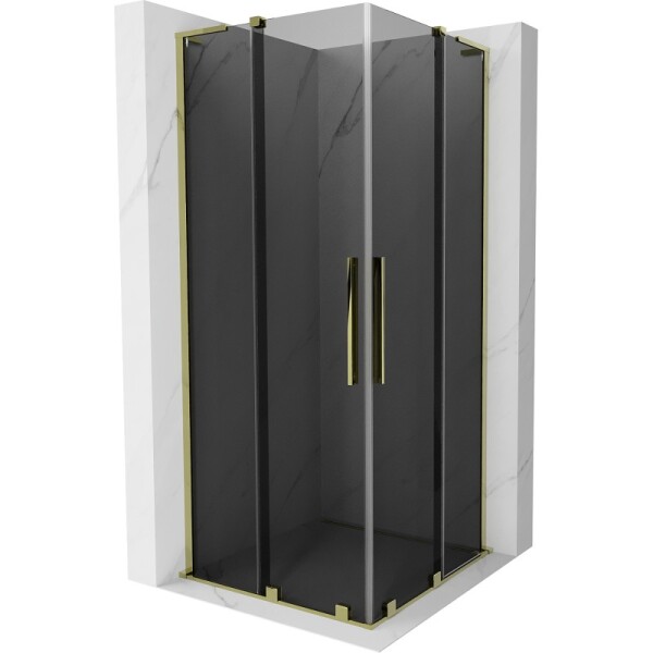 MEXEN/S - Velar L Duo sprchovací kút, posuvné dvere 90 x 90, grafit, zlato 871-090-090-02-43-50