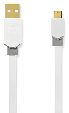 Nedis USB 2.0 kábel biela / Kábel USB / USB-A - Micro-B / 480 Mbps / plochý / 1 m (CCBW60500WT10)