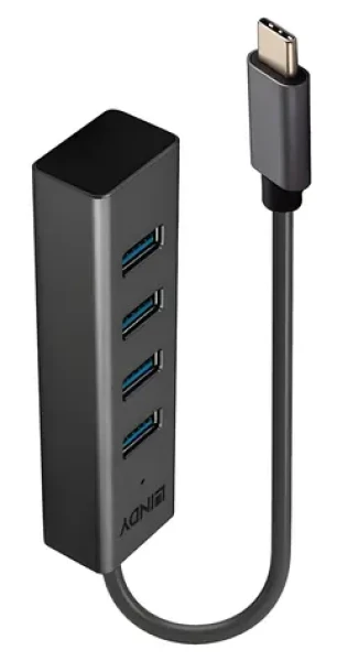 Lindy USB-C sivá / Rozbočovač / 4X USB-A / USB 3.2 Gen 1 / 5 Gbit/s (43325)