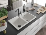 MEXEN/S MEXEN/S - Hektor granitový drez 2-bowl 800 x 480 mm, biela, čierny sifón 6521802000-20-B