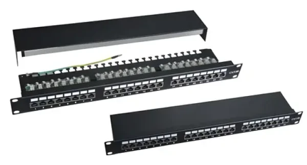 Xtendlan patch panel tienený Cat5e dual / Patch panel / 19" / 24 portov / vyväzovák / pozlátené kontakty (XL-PP19-24C5ESD-A)