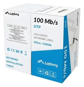 Lanberg UTP kábel Cat5e 305m drôt čierny / Sieťový kábel / CCA / 100 MHz / AWG24 (LCU5-10CC-0305-BK)