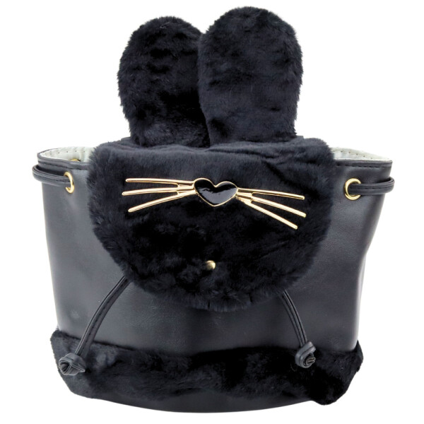 Mamido Detský batoh s plyšovými ušami 22cm 4L čierny