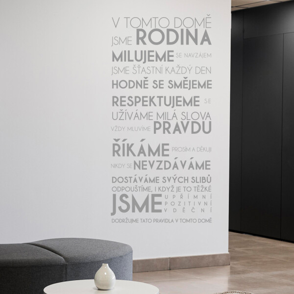 Veselá Stena Samolepka V tomto dome Farba: šedá, Veľkosť: 100 x 207 cm