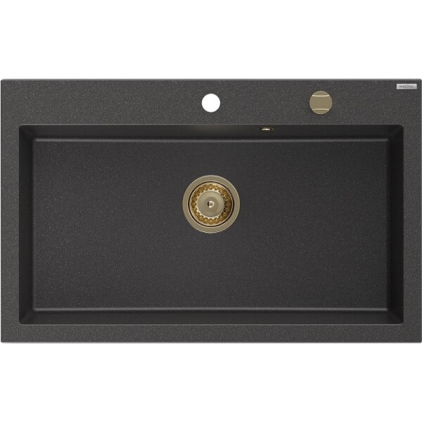 MEXEN/S MEXEN/S - Elix granitový drez 1-miska 800 x 500 mm, čierna kropenatá, sifón zlatá 6527801005-76-G