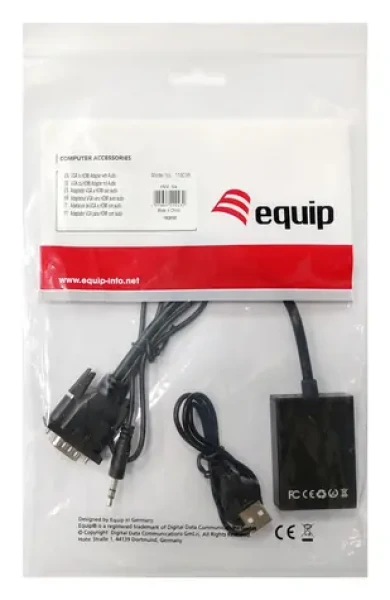 Equip VGA na HDMI adaptér s audiom a USB napájaním / Adaptér / 1920×1080 60Hz / 3,5mm jack (119038)