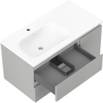 MEXEN/S - Orio kúpeľňová skrinka 90 cm s umývadlom Vela ľavá, 2S, 1D, sivá mat/biela mat 91A13-09047-3-BBFFF62-W23L01