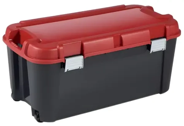 Keter Totem Storage Box 80l čierna / červená / Box na náradie / uzamykateľný / 2 kolieska / 79,5x39,5x37,1 cm (243757)