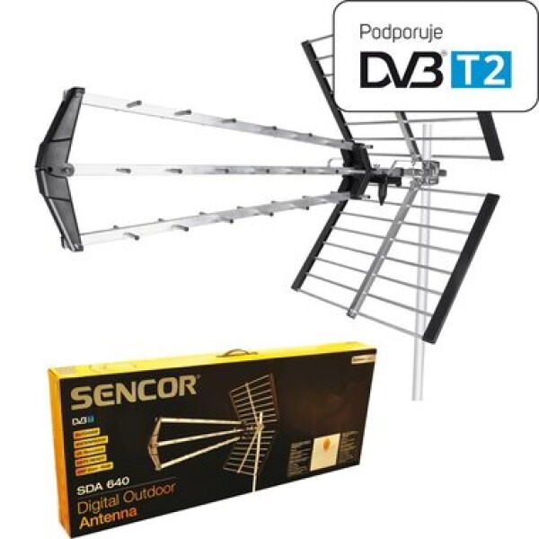 Sencor SDA-640 / pasívna vonkajšia anténa / DVB-TT2 / 10dB / LTE filter (8590669106554)