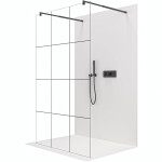 CERANO - Sprchová zástena Walk-in Onyx Duo Ľ/P - 8 mm - guľatá vzpera - čierna matná, industriálne sklo - 110x200 CER-8050BD2418