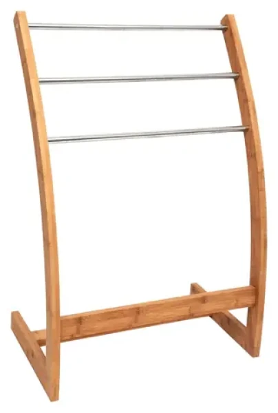 MSV Stojan na uteráky bambus / Stojan na uteráky / 3 tyče z nerezovej ocele / 57 x 35 x 85 cm