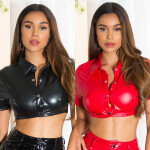 Sexy Koucla faux leather Crop top with buttons red Einheitsgroesse