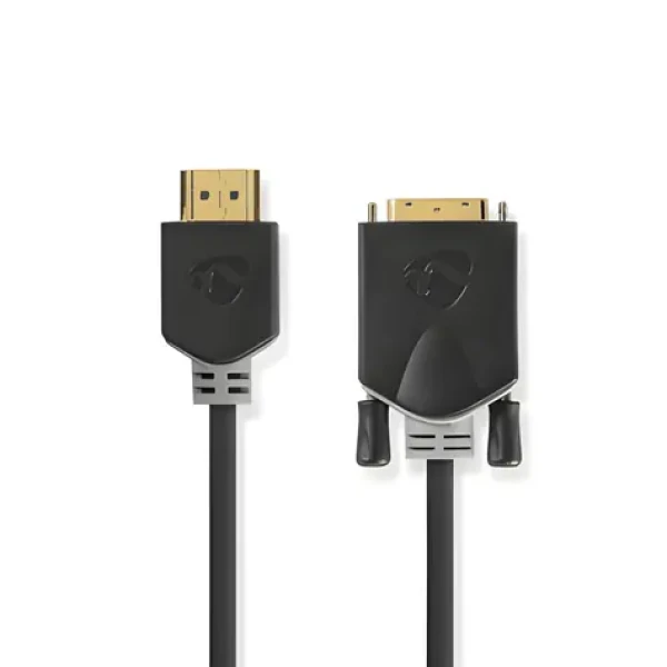 Nedis antracit / Kábel HDMI - DVI-D 24+1 / 1080p / Pozlátené konektory / 2 m (CCBW34800AT20)