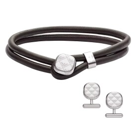 Emporio Armani Set koženého náramku a manžetových gombíkov EGS3151SET