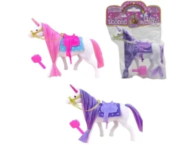 MaDe 15686 Kôň jednorožec so štetcom, uzdou, sedlom a sedlovou podložkou