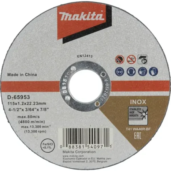 Makita D-65953-12 Rezný kotúč na nerez 115x1.2x22.23mm 12 ks (D-65953-12)