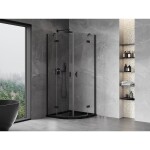 MEXEN/S - Mist sprchovací kút štvrťkruh, krídlové 70 x 70, transparent, čierna 8A33-070-070-70-00