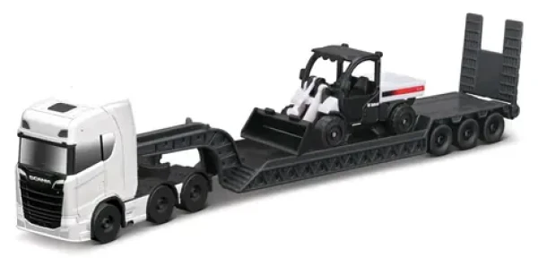 Maisto Mini pracovné stroje - Sada ťahača Scania 770S s prívesom + Toolcat 5600
