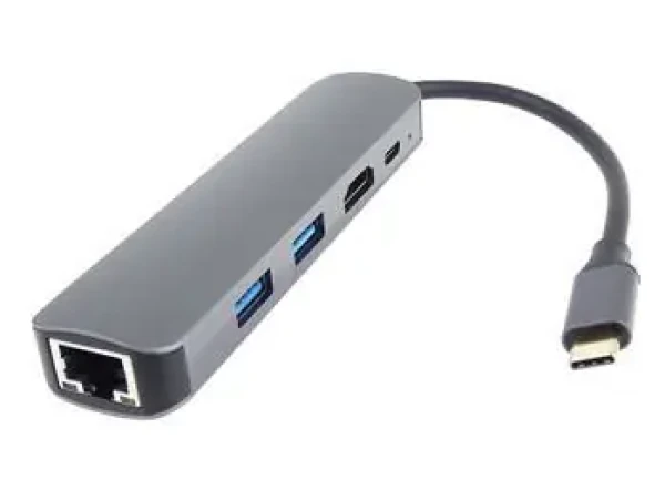 PremiumCord adaptér USB-C na HDMI, USB 3.2 a RJ45 / Adaptér / PD 100W / 2x USB 3.2 / RJ45 10/100/1000 Mbps (8592220025786)