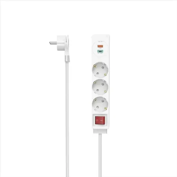 HAMA predlžovací prívod / 3x zásuvka schuko / USB-C PD / USB-A QC / 18 W / 1,4 m (223185)