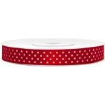 Červená stuha s bodkami 12 mm x 25 m - PartyDeco - PartyDeco