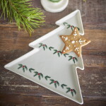 Bloomingville Krémový servírovací tanier s vianočným motívom z kameniny Berry