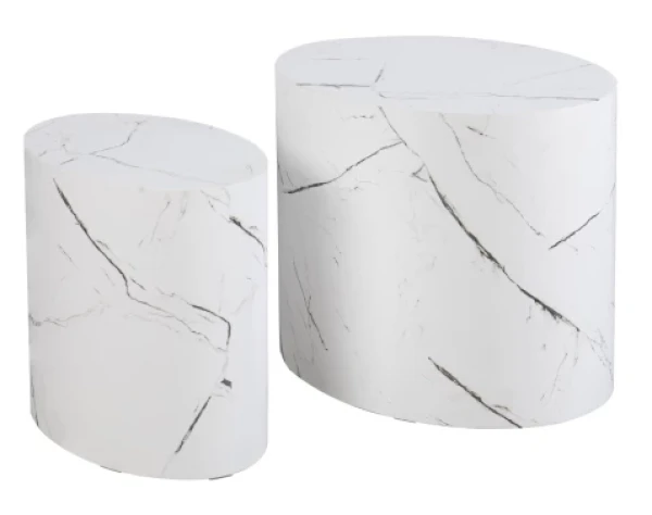 Súprava oválnych stolíkov Alvo, imitácia biely mramor, 2 ks%