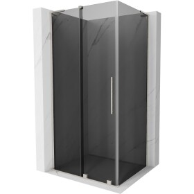 MEXEN/S - Velar L sprchovací kút, posuvné dvere 90 x 110, grafit, nikel kartáčovaný 871-090-110-43-97