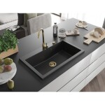 MEXEN/S MEXEN/S - Elix granitový drez 1-miska 800 x 500 mm, čierna/strieborná metalík, sifón zlatá 6527801005-73-G