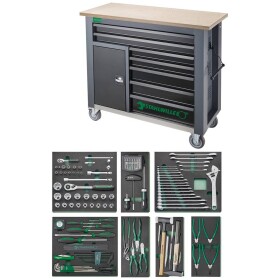 Stahlwille 98830194 Pojazdný pracovný stôl vrátane 161 kusov. Prémiový rad náradia so 7 zásuvkami (š x v x h) 1150 x 1045 x 500 mm; 98830194