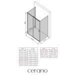 CERANO - Trojstenný sprchovací kút Varone LINE UL/P - 6 mm - čierna matná, transparentné sklo - 140x70x195 - posuvný CER-DY505B-90142