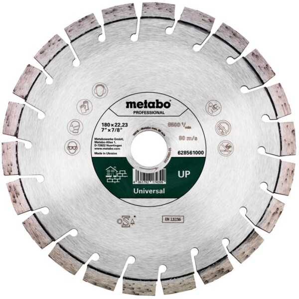 Metabo 628561000 diamantový rezný kotúč Priemer 180 mm Ø otvoru 22.23 mm 1 ks; 628561000