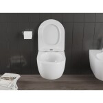 MEXEN/S - Carmen Závesná WC misa Rimless Tornado vrátane sedátka s slow slim, duroplast, biela lesk 30880400T