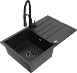 MEXEN/S MEXEN/S - Bruno granitový drez s odkvapkávačom vrátane batérie Aster, čierna/zlatá metalik 6513-75-73450-70-B