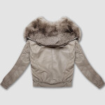 Béžová kožená bunda s veľkým kožušinovým golierom Glakate (LU98090#) odstíny béžové XL (42)