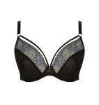 Valentina Plunge Bra 10726 Black with Blue Pattern - Panache 65H černá s modrou