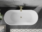 MEXEN/S - Flavia voľne stojaca vaňa 150 x 75, biela/čierna, sifón a prepad zlatá 54031507575-50