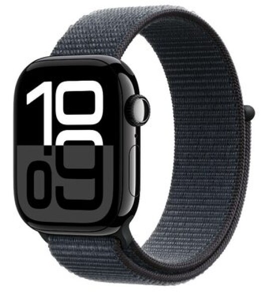 Apple Watch Series 10 GPS 42mm Klavírno čierne hliníkové telo - Atramentovo fialový prevliekací remienok / 130-200 mm (MWWG3)