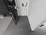 MEXEN/S - KIOTO Sprchová zástena WALK-IN s poličkou a držiakom uterákov 110 x 200, transparent/čierna 8 mm, zlatá 800-110-121-50-77
