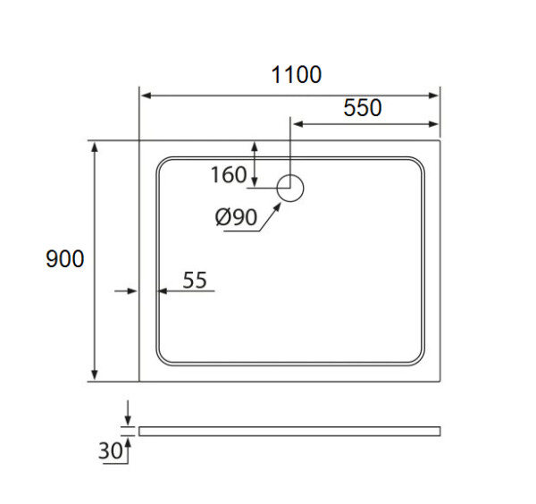 H K - THOR Sprchová vanička z liateho mramoru, obdĺžnik, 110x90x3 cm SE-THOR-11090