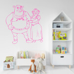 Veselá Stena Samolepka Shrek a Fiona Farba: oranžová, Veľkosť: 80 x 84 cm