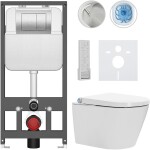 CERANO - Závesné WC s bidetom Basic/Cronus Premium - biela lesklá - WC tlačidlo Maxio/Strieborná - závesné - predstenová inštalácia - 59,3x38,4 CER-8050BD86493