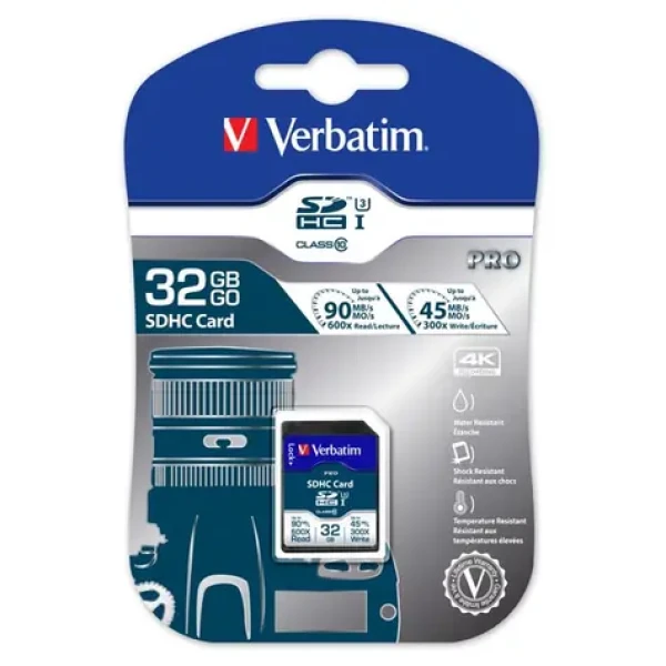 Verbatim SDHC 32GB pamätová karta Pre U3 / UHS-III / U3 / R: 90MBps / W: 45MBps / vhodné pre 4K (47021)