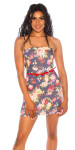 Sexy Bandeau-minidress with flower-print and belt denimblue 34