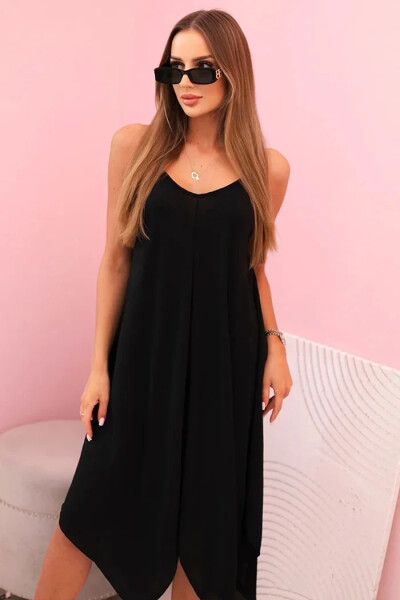 Dámske šaty s ramienkami rozšírené s asymetrickým lemom čierne UNI