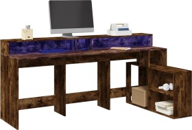 VidaXL Biurko z podświetleniem LED, przydymiony dub, 200x104x91 cm