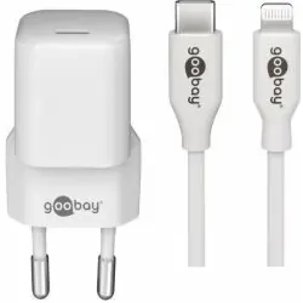 Goobay nabíjacia sada USB-C-Lightning biela / Nabíjačka a kábel / PD 30W / 1 m (64575)