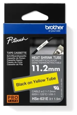 Brother HSE-631E žltá / Zmrštiteľná bužírka / čierna tlač / 11,2 mm / 1,5 m / zmrštiteľnosť 3:1 (HSE631E)